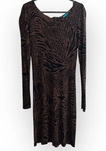 Alice + Olivia  Cowl Neck Drape black brown Longsleeve Leopard Print Mini Dress M