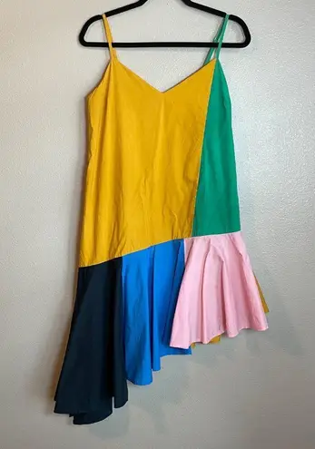 English Factory Dress Size Small Colorblock Mustard Kelly Green Asymmetric Midi - Image 13