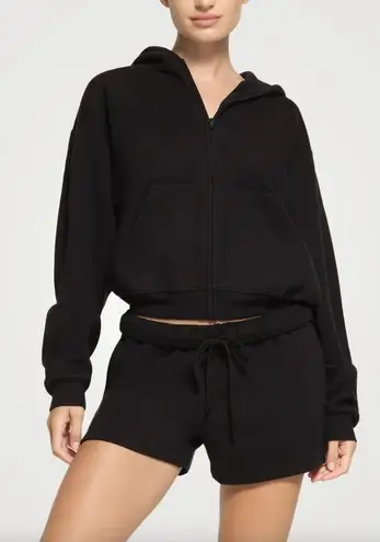 SKIMS  Cotton Fleece Blend Classic Zip-Up Hoodie in Onyx Black Size 2X thumbnail 1