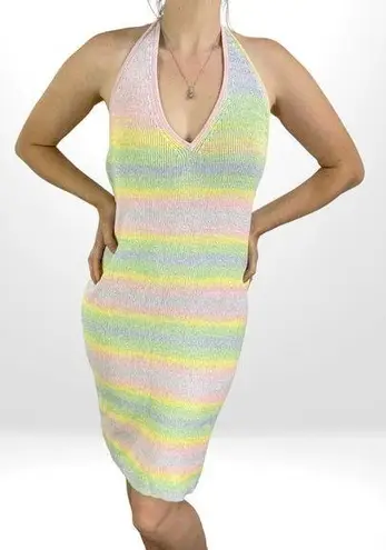 WHISKEY KISS BOUTIQUE Pastel Rainbow Knit Halter Bodycon Dress Size XL