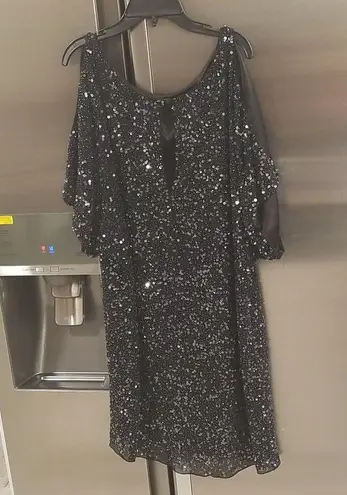 Aidan Mattox ππ Cold Shoulder Sequin Mini Dress ~ Cocktail Dress Black 6 NWOT