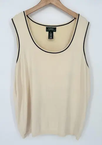 Lauren Ralph Lauren Cream Tank Sweater 1X Silk Blend Classic Old Money Preppy Blue