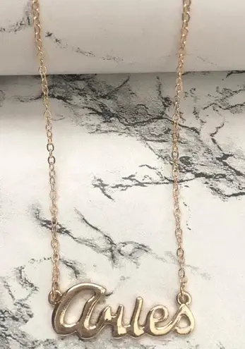 Aries Horoscope Letter Pendant Necklace Gold