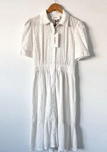 Ba&sh Selya Broderie Anglaise Cotton Midi Shirt Dress in White