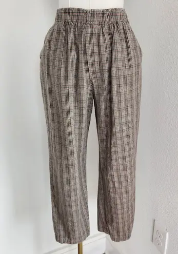Cabin creek Vintage Plaid Tan Red High Rise Trousers Straight Leg Stretchy Pants