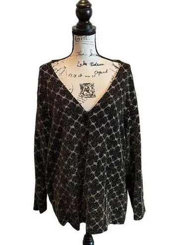 August Max Woman Cardigan Jacket Black Gold Metallic Size 2X stretch Formal