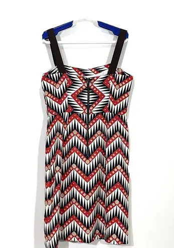 Milly  of New York V-Neck Chevron Geo Silk Sheath Midi Dress Size 8 Faux Wrap