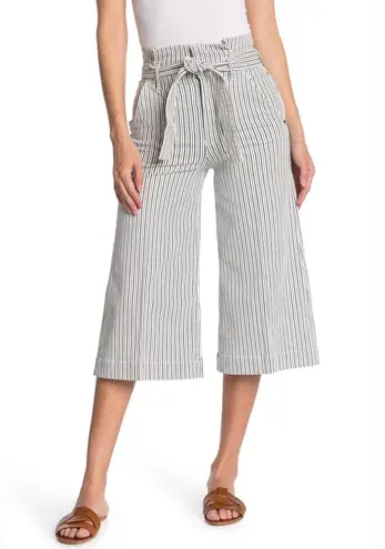 Frame White Striped Belted High Rise Wide Leg Cropped Culotte Pants Size 25