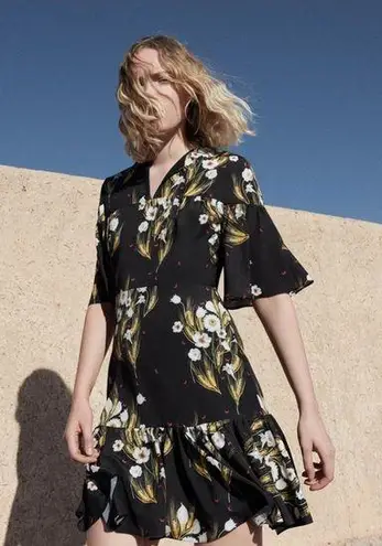 BORGO DE NOR DRESS ALBA BLACK FLORAL PRINT CREPE Size M