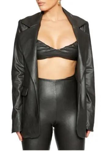 Naked Wardrobe Faux Leather Blazer In Black Size Small Gently Used Quiet Luxury