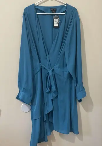 City Chic NEW  Shibara Wrap Longline Blouse Seafoam Blue Flowy Plus Sz 24 2XL