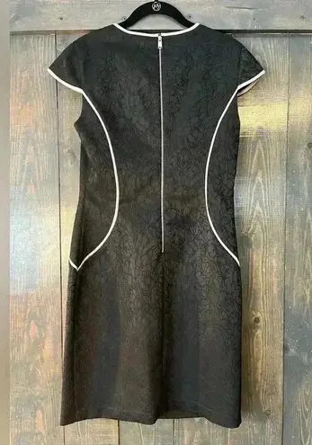 Marc New York Elegant Black Textured Bodycon Dress with White Piping Cocktail Party Evening E4