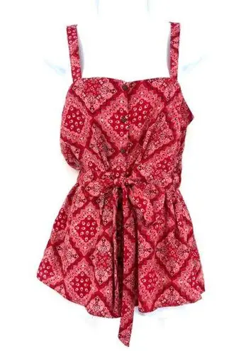 LIFE Bandana Babydoll Womens Top Sz M Red Festival Paisley Retro Americana Size M