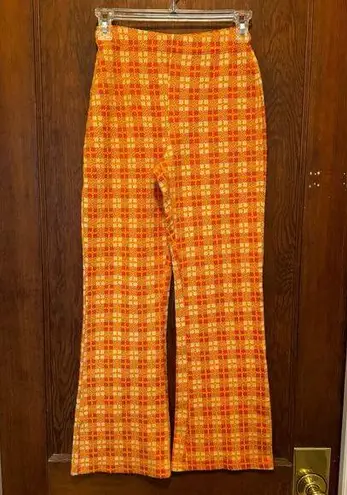 Urban Outfitters EUC  Orange Yellow Plaid Flare Pull On Pants Womens Small