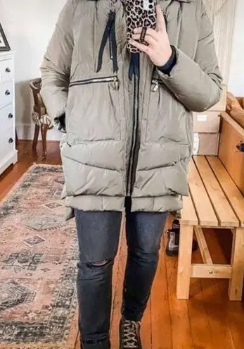 OroLay Puffer Coat Jacket with Hood Knee Length Green Quilted Padded Winter Warm Orange Size M