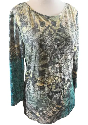 Coldwater Creek Y2K Crinkle Abstract Top Made in USA Stretchy Artsy Blouse Med