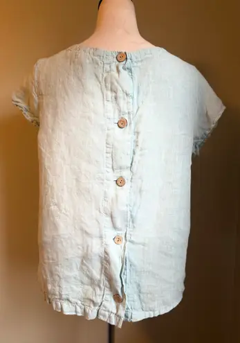 C&C California Linen Button Back Top Shirt Blue M classic boho cottagecore Y2K - Image 1