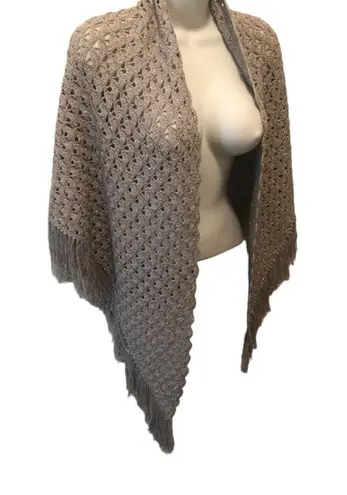 Dressy Silver Sparkle Shawl Cape Throw W/Fringe Open Crochet 85X40 W/Fringe