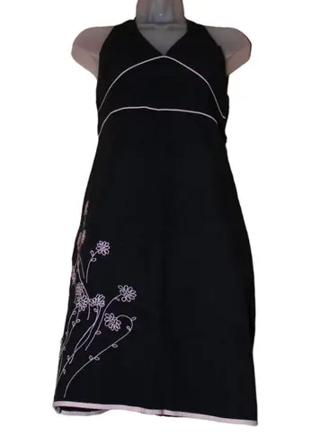 Xhilaration Embroidered black halter dress size 13