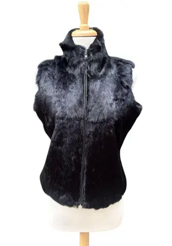 Karen Kane Natural Fur Vest Sz M Black Full Zip