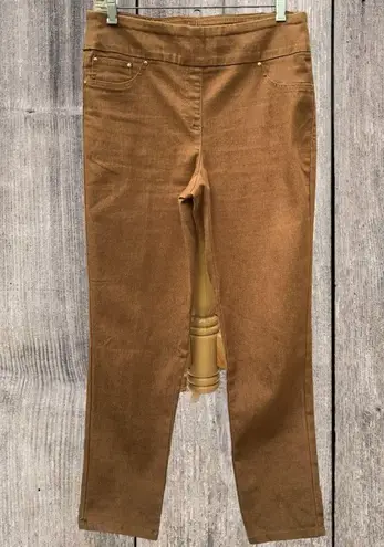 Ruby Rd  LADIES PETITE SPANDEX BLEND PULLON LONG BROWN TWILL PANTS JEANS 8P