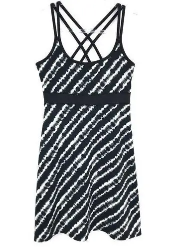 Soybu Black Gray Tie Dye Design Strappy Fit and Flare Dress Small