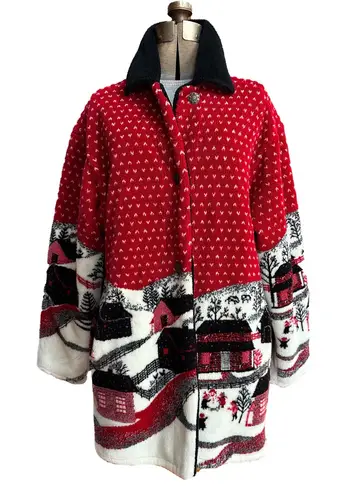 Vintage Denali Reversible Winter Village/Black Fleece Coat Made in the USA Black Size M