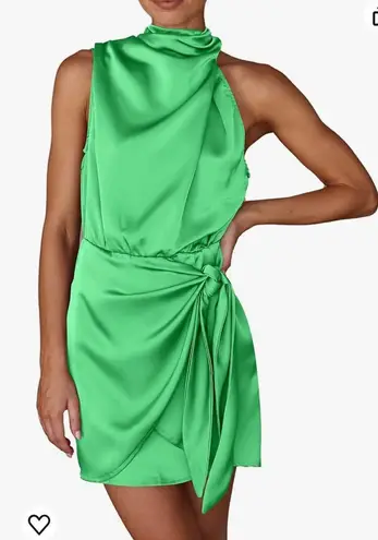 PRETTYGARDEN Women's Short Formal Satin Dress Summer Sleeveless Mock Neck Tie Waist Cocktail