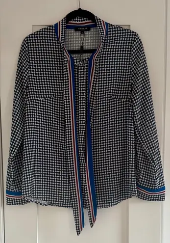 Beulah Women’s Geometric Print Tie-Neck Blouse Size L (Runs M) Work Top