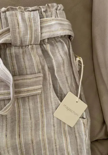 Magaschoni Linen Wide Leg Palazzo Pants Paperbag Striped Flowy Boho Pant