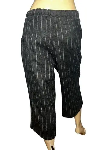 MIG Korea Design S Charcoal Gray Pinstripe Cotton Pull On Wide Leg Culotte Pants