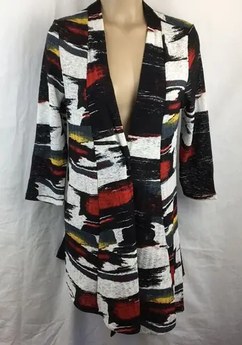 P Luca Milano Graphic Print Open Front Long Cardigan Sweater S Black