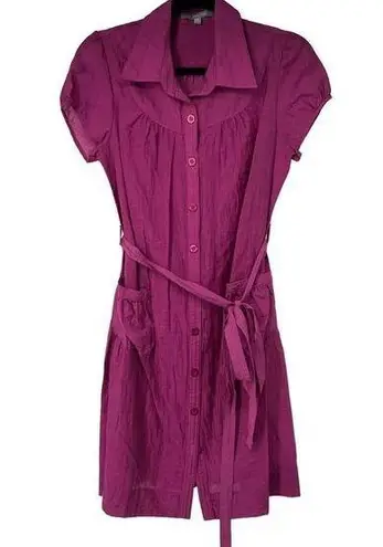 Ny Collection Purple Orchid Short Sleeve Button Front Cotton Blend Dress
