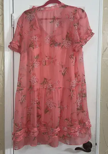 Kaari Blue Pink Floral sheer Dress with pink slip