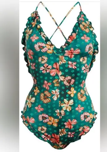 Ulla Johnson Giordana Maillot One-Piece Swimsuit, Veridian, Size X-Large, $350