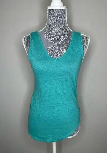 H by Bordeaux Womens Teal V-neck Ruched Side Linen Tank Top Tunic Size Small