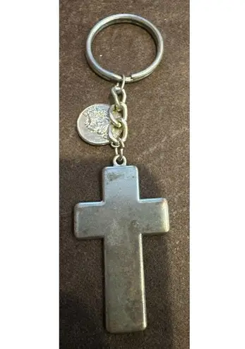 St Anthony Pray For Us Metal Cross Keychain VTG