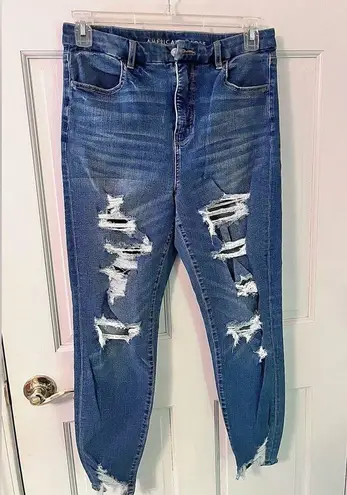 American Eagle  Ultra High-Rise Super Skinny Ripped Denim Blue Jeans