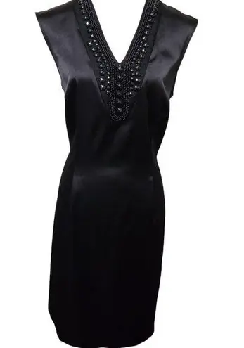 Connected Apparel black beaded sleevelwss sheath dress size 16