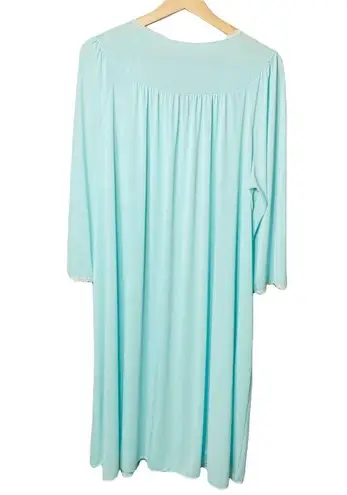 Vintage Housecoat Robe Womens Satin Long Embroidered Flowers Pocket Size L u Blue