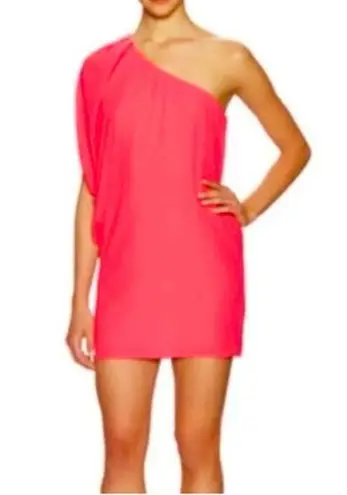 Aidan Mattox NWT One Shoulder Draped Flowy Lip Pink Mini Dress Party Bright Bold