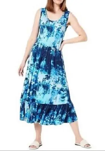 Jason Wu J Dresses A480664 Tie Dye Knit Ruffle Midi Dress Large Petite Blue