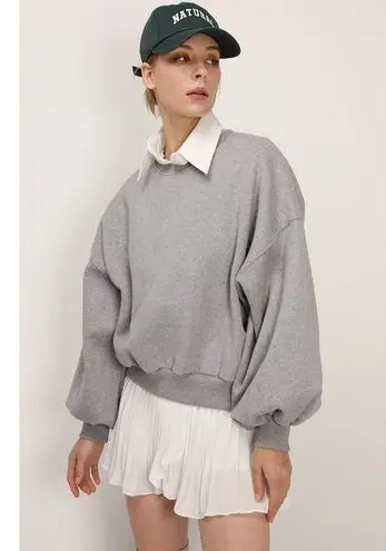 Storets  Lexi Gray Brushed Oversized Crewneck Pullover Sweatshirt Size S