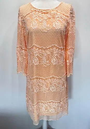 Pale Orange Peach Sheer Mesh Lace Overlay Fairy Dress 3/4 Sleeves Wendy Bird