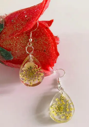 Handmade Pressed Real Flower Dangle Earrings Multi
