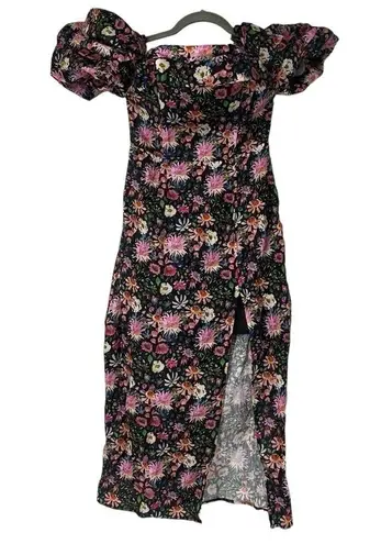 Elliatt  MAVIS LINEN MIDI DRESS XS FLORAL PRINT GARDEN DREAMS OFF THE SHOULDER