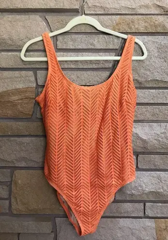 Newport News Vintage  One Piece swimsuit textured crochet 16 orange