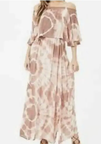 Bohme Boho Maxi Ruffle Tan Tie Dye Dress Size Medium