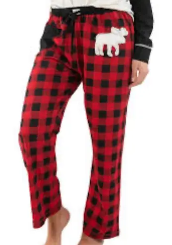 Lazy One Cotton Yoga Black Red Buffalo Plaid Moose Pajama Pants M Size M