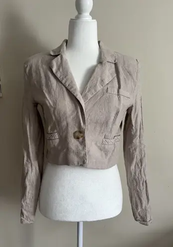 Jason Wu Cropped Blazer Jacket Linen Blend Womens Small Business Casual Beige